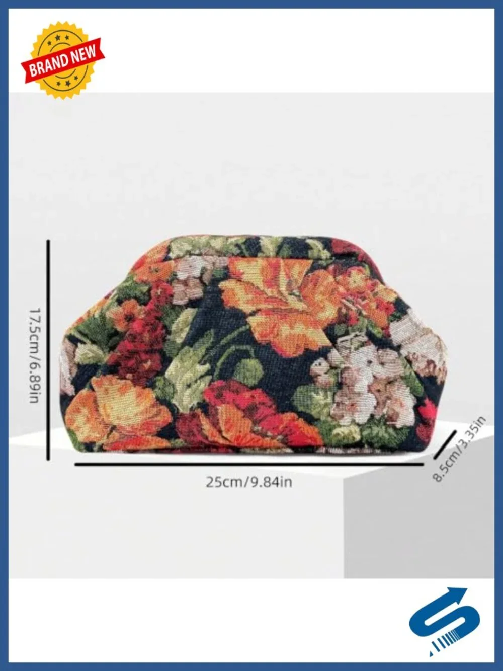 Women's Floral Leather Evening Clutch Purse Kiss Lock Rectangular Wedding Bag